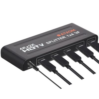 ATXOM HDMI Splitter 1 in 4 Out - 1x4 HDMI Display Duplicate/Mirror - Powered Splitter Full HD 1080P, 4K - One Source to Four Identical Displays