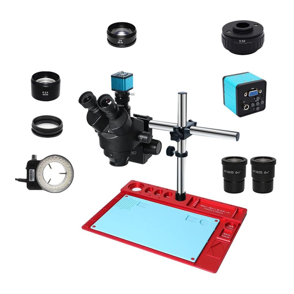 Lab Microscope Slides 3.5X-90X Simul Focal Trinocular Stereo Microscope VGA 1080P VGA 38MP HDMI Digital USB Microscopio Camera CTV Adapter Barlow Lens Microscope Parts (Color : VGA add 0.5X C Mount)