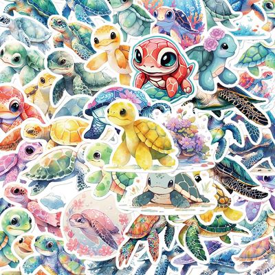 Cute Sea Turtle Animal Stickers for Kids, 50PCS Colorful Ocean Animal Waterproof Vinyl Stickers for Water Bottle, Laptop, Phone, Scrapbook, Sea Life Aesthetic Sticker Bulk, Party Favors (Turtle)