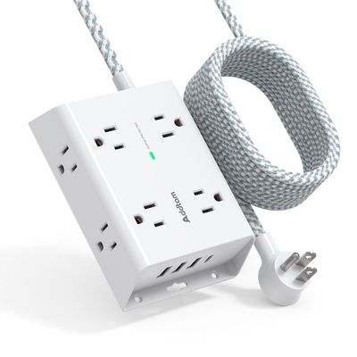 15Ft Long Surge Protector Power Strip, Addtam Extension Cord with 8 AC Outlets and 4 USB Ports(1 USB C), 3-Side Outlet Extender Strip, Flat Plug, Wall Mount, Dorm Home Office Essential, ETL Listed