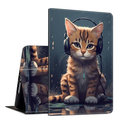 GFRGTFHYT for Kindle Scribe 10.2 inch Case 2022 Release PU Leather Slim Lightweight Multiple Angles Stand Smart Cover with Auto Wake/Sleep for Kindle Scribe 10.2",Cat with Headphones