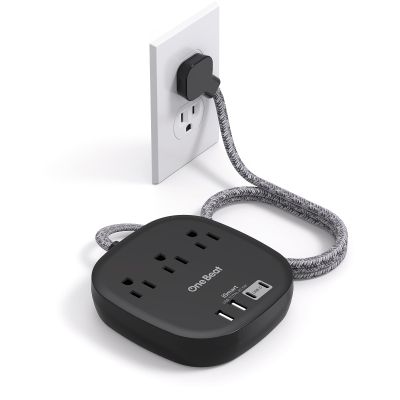 Flat Plug Power Strip, 6ft Flat Extension Cord - 3 Outlets 4 USB Ports (2 USB C) 22.5W/4.5A Desktop Charging Station, Power Strip No Surge Protection for Cruise Ship, Dorm Room Travel Essentials - BK