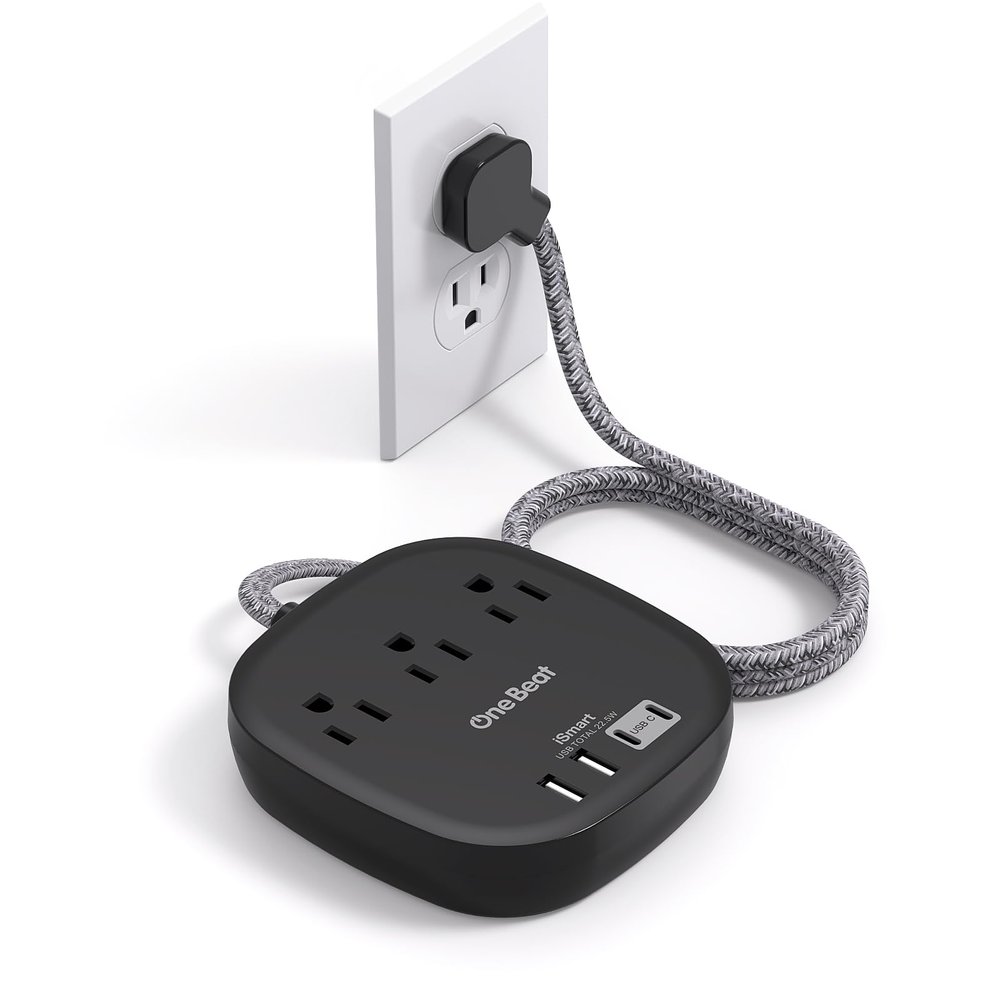 Flat Plug Power Strip, 6ft Flat Extension Cord - 3 Outlets 4 USB Ports (2 USB C) 22.5W/4.5A Desktop Charging Station, Power Strip No Surge Protection for Cruise Ship, Dorm Room Travel Essentials - BK