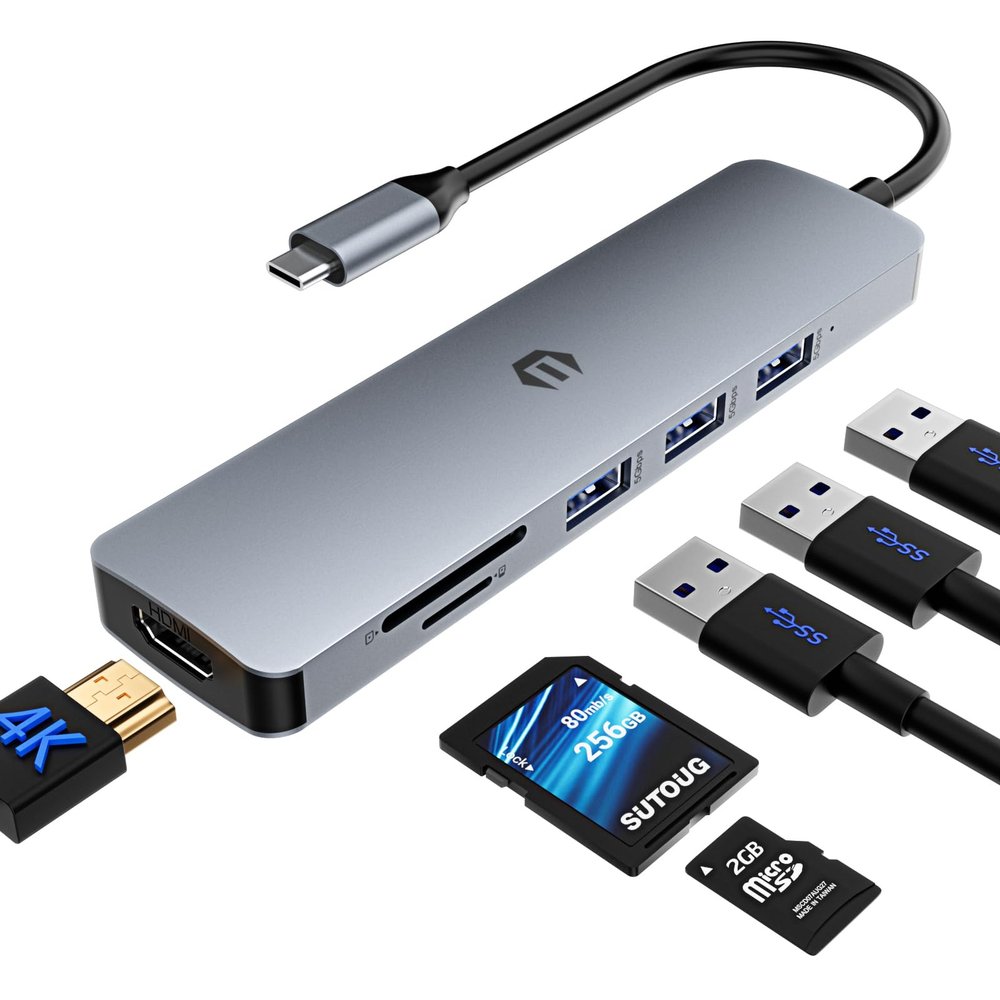 Docking Station, 6-in-1 USB C Hub with 4K HDMI Output, SD/TF Card Reader, USB 3.0 Up to 5Gpbs, Compatible for Laptop and Other Type C Devices