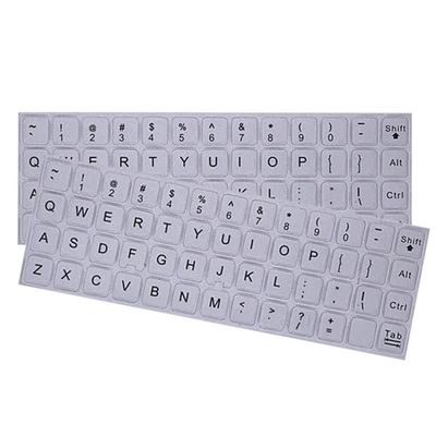 SEIWEI 2PCS Universal English Keyboard Stickers, Matte Replacement English Keyboard Stickers for Laptops, Tablets, and Desktops, Keyboard Alphabet Stickers with Black Font on Silver Background