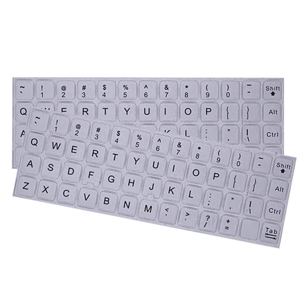 SEIWEI 2PCS Universal English Keyboard Stickers, Matte Replacement English Keyboard Stickers for Laptops, Tablets, and Desktops, Keyboard Alphabet Stickers with Black Font on Silver Background