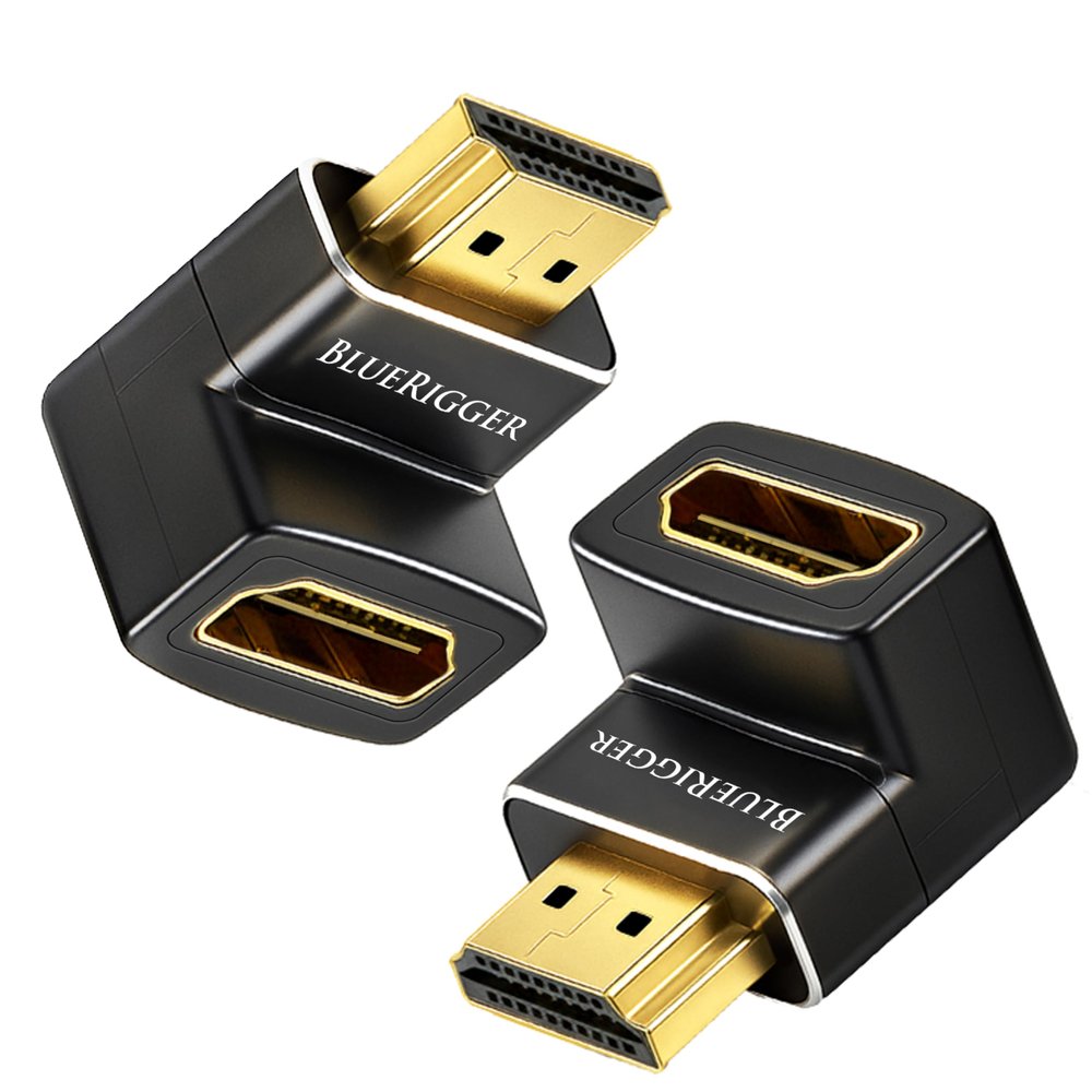 BlueRigger HDMI 90 Degree Adapter (2-Pack, 8K 60Hz Right Angle HDMI 90 Degree Adapter, Male to Female, L-Shaped Angled Elbow Connector)- Compatible with HDTV, Laptop, PS5, PS4, Xbox, Monitor