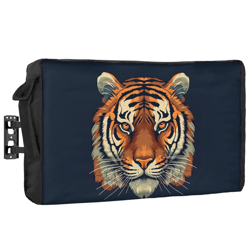 Outdoor TV Cover - Cool Tiger Eyes and Ears Wild Life Waterproof and Weatherproof 48"-50" LCD Movable Shield TV Display Screen Protector Outside Television Covers