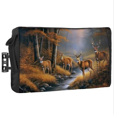T&H XHome Outdoor TV Cover - Deers Stream in Forest Painting Waterproof and Weatherproof 60"-65" LCD Movable Shield TV Display Screen Protector Outside Television Covers