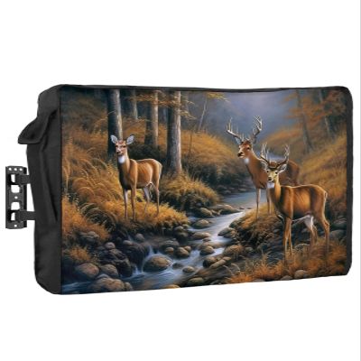 T&H XHome Outdoor TV Cover - Deer Standing by a Stream Deep in The Forest Waterproof and Weatherproof 52"-55" LCD Movable Shield TV Display Screen Protector Outside Television Covers