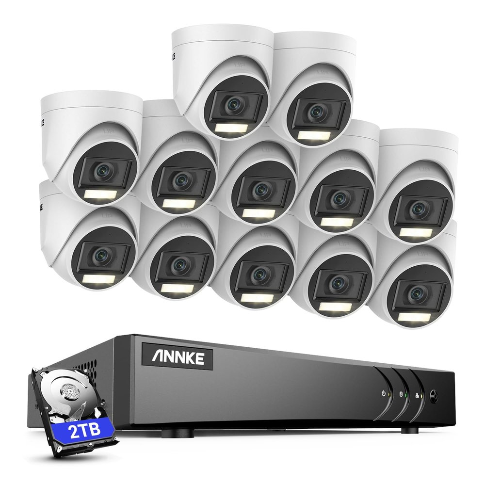 ANNKE 16CH Security Camera System, 5-in-1 3K Lite DVR Recorder with AI Human/Vehicle Detection, 12X 3K Wired IP67 Waterproof CCTV Outdoor Cameras with Smart Dual Light, One-way Audio for Home, 2TB HDD