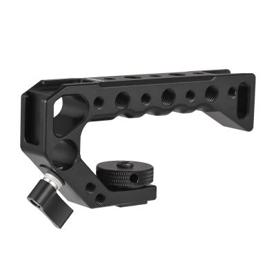 Andoer Universal Top Handel Camera Top Handgrip with 4 Cold Shoe Mounts Positiong Hole 1/4in And 3/8in Threaded Holes Compatible with Camera Cage Sports Camera for Vlogging Live Streaming, Black