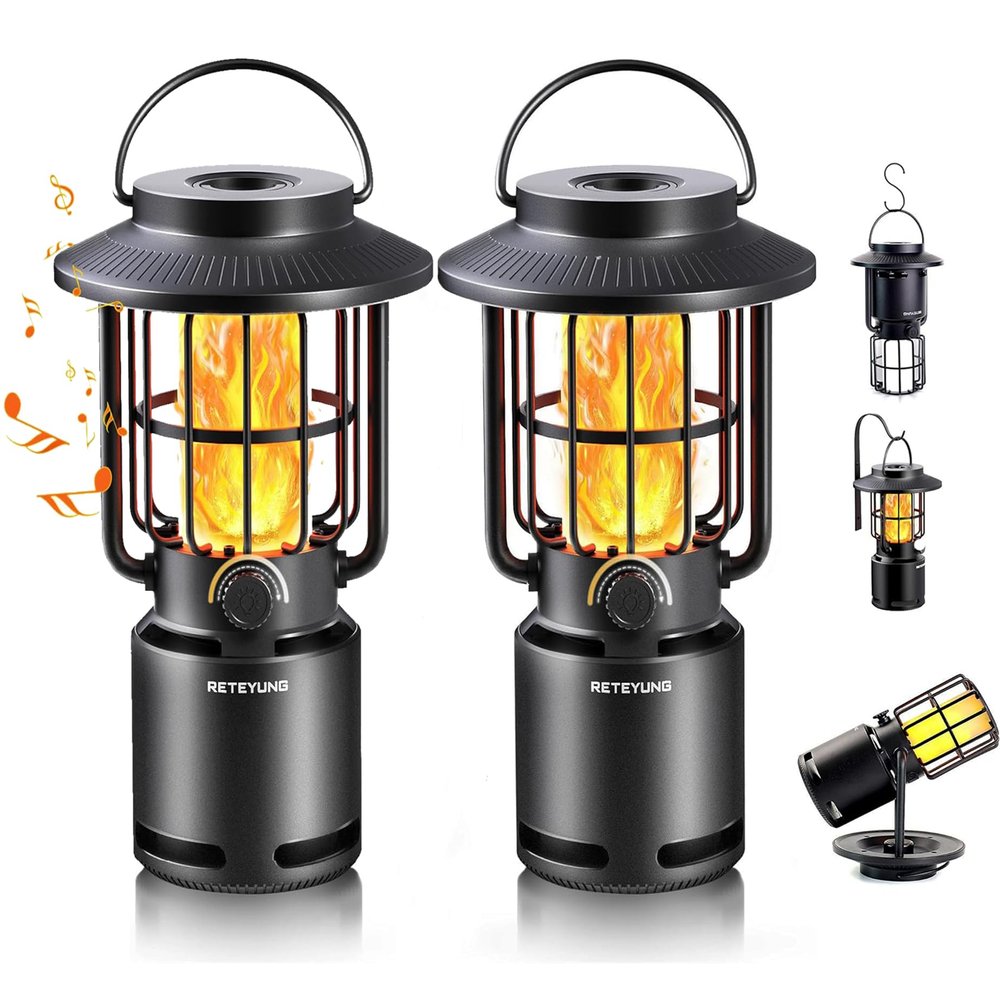 Outdoor Speakers Bluetooth Waterproof Patio,10W Wireless Portable LED Flame Light Speaker with Torch Atmosphere for Patio/Yard/Party/Camping Black,Gifts for Men Women Dads Moms(2 Pcs)
