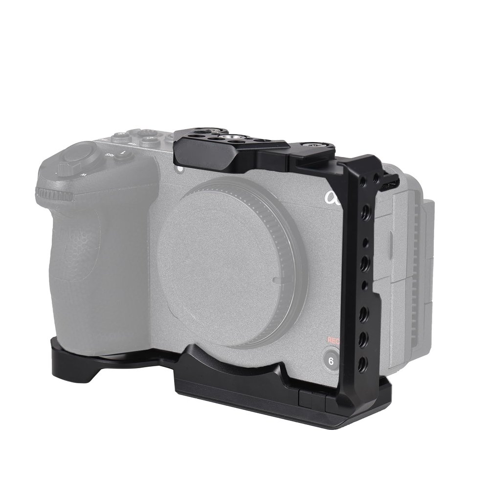 Andoer Aluminum Alloy Handheld Camera Cage with Cold Shoe Mount, Multiple 1/4" and 3/8" Thread Holes, Compatible with Sony FX3/FX30 Camera