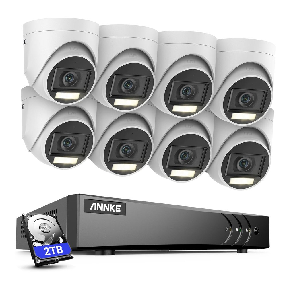 ANNKE 8CH Security Camera System, 8 Channel 3K Lite AI DVR Recorder with Human/Vehicle Detection, 8X 3K Wired IP67 Waterproof CCTV Outdoor Cameras with Smart Dual Light, One-Way Audio, 2TB Hard Drive
