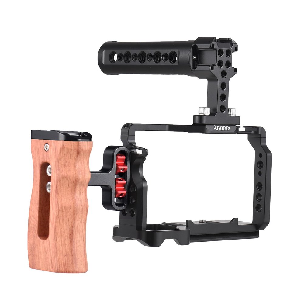 Andoer Camera Cage Aluminum Alloy Camera Video Cage with Cold Shoe Mounts Numerous 1/4 Inch Threads Replacement for Sony A7C Camera