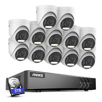 ANNKE 16CH Security Camera System, 5-in-1 3K Lite DVR Recorder with AI Human/Vehicle Detection, 12X 3K Wired IP67 Waterproof CCTV Outdoor Cameras with Smart Dual Light, One-way Audio for Home, 3TB HDD