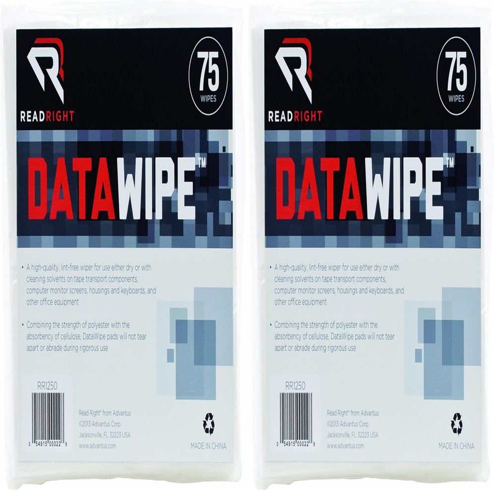 Read Right DataWipe Cleaning Pads, 6 x 6 Inch, 75 Wipes per Bag (RR1250) (Pack of 2)