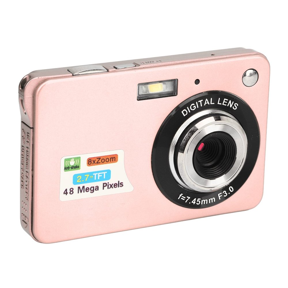 JEOZBM 4K Digital Camera, 48MP 8X Zoom Anti Shake Pocket Digital Point and Shoot Camera, Vlogging LCD Compact Small Camera for Kids Boys Girls(10cm-Rose)