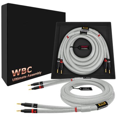 WORLDS BEST CABLES 15 Foot Ultimate - 7 AWG - Ultra-Pure OFC  Extra Premium Audiophile HiFi Speaker Cable Pair with Eminence Gold Banana Plugs & Silver Tweed Jacket