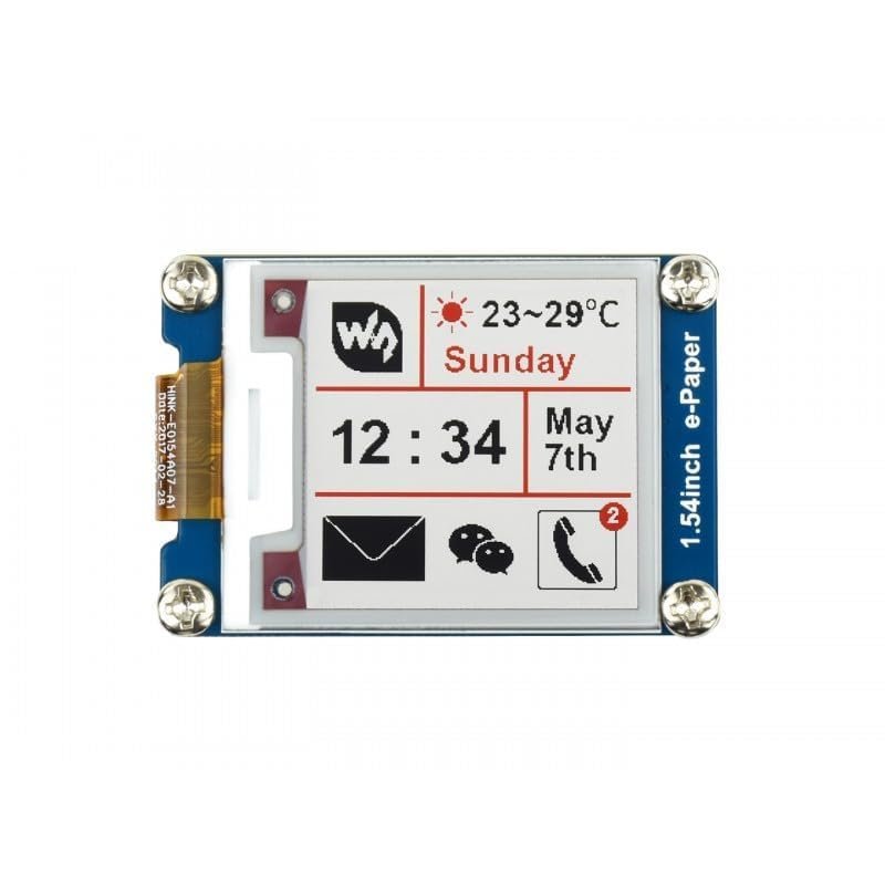 1.54inch E-Paper E-Ink Display Module (B) Compatible with Raspberry Pi 200x200 Resolution Three-Color with Embedded Controller Communicating Via SPI Interface Supports Partial Refresh