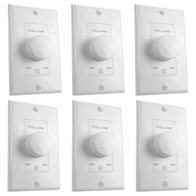 Rockville VOL7035 35W 70V Wall Volume Control Zone Controller, 11-Step Attenuation, Detachable Euro-Block Terminals, White, 6-Piece