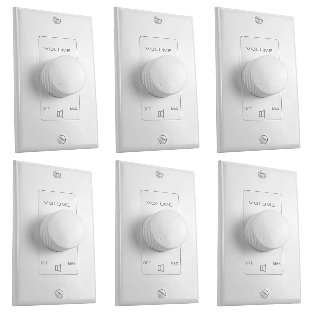 Rockville VOL7035 35W 70V Wall Volume Control Zone Controller, 11-Step Attenuation, Detachable Euro-Block Terminals, White, 6-Piece