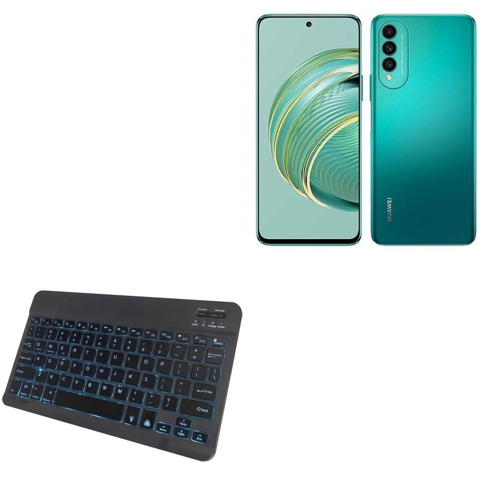 BoxWave Keyboard Compatible with Huawei nova 10z - SlimKeys Bluetooth Keyboard - with Backlight, Portable Slim LED 7 Colors - Jet Black