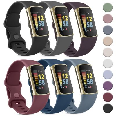 Tobfit 6 PACK Sport Bands Compatible with Fitbit Charge 5 Bands for Women Men, Soft Silicone Waterproof Straps Replacement Wristbands Compatible for Fitbit Charge 5 Watchband,Small, Black/Dark