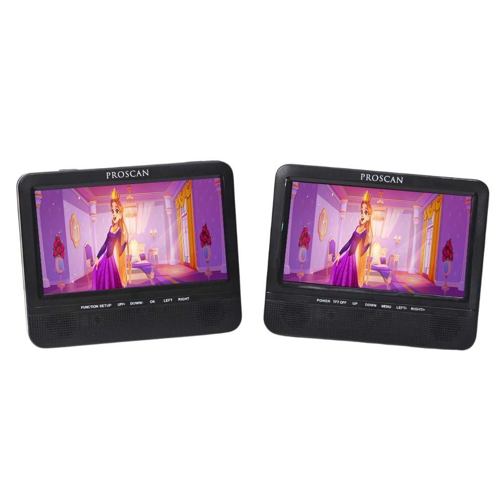 Proscan 7" Dual Screen Portable CD DVD Player with SD Card slot, USB, 3.5mm, For Family Road trips, Vacations, or on the Go PDVD7751 - Black (Renewed)