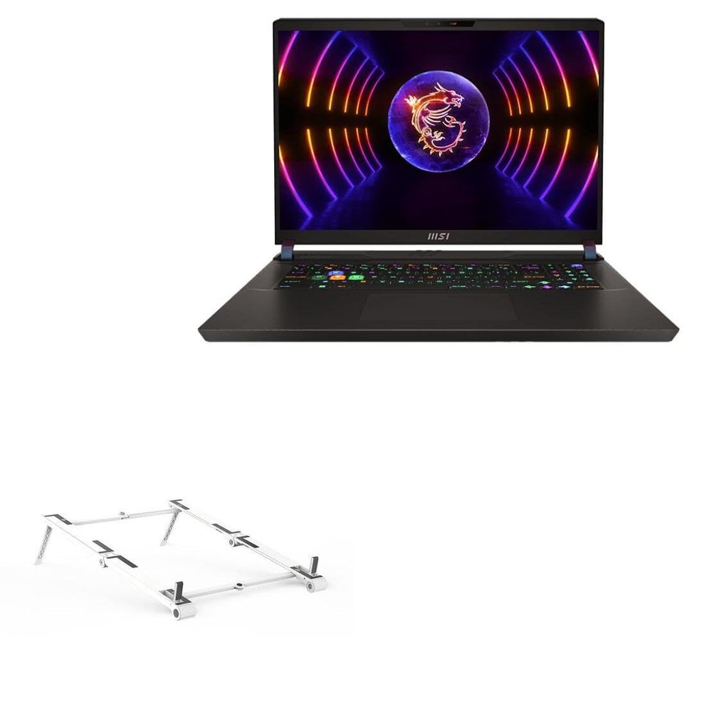 BoxWave Stand and Mount Compatible with MSI Vector GP78 HX - Pocket Aluminum Stand 3-in-1, Portable Multi Angle Viewing Riser - Metallic Silver