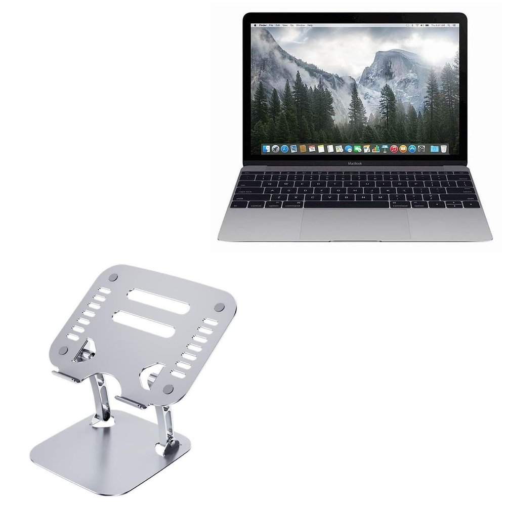 BoxWave Stand and Mount Compatible with Apple MacBook 12" (Retina 2015) - Executive VersaView Laptop Stand, Ergonomic Adjustable Viewing Angle Metallic Riser - Metallic Silver