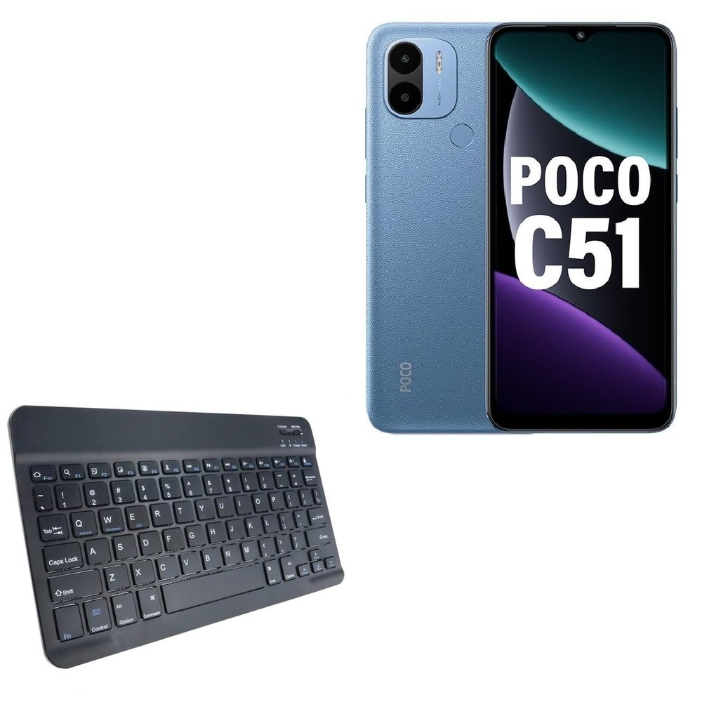 BoxWave Keyboard Compatible with Xiaomi Poco C51 - SlimKeys Bluetooth Keyboard, Portable Thin with Chiclet-Style Keys - Jet Black
