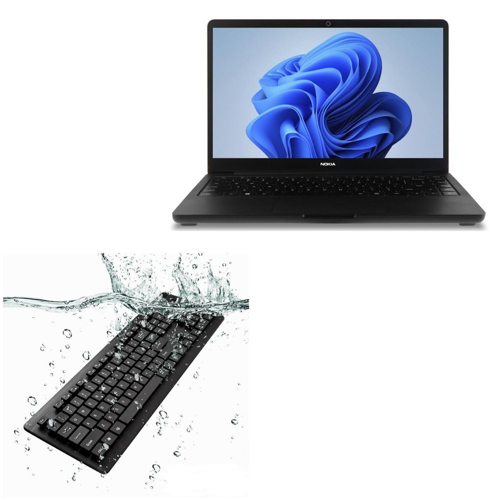 BoxWave Keyboard Compatible with Nokia PureBook Lite (14.1") - AquaProof USB Keyboard, Washable Waterproof Water Resistant - Jet Black