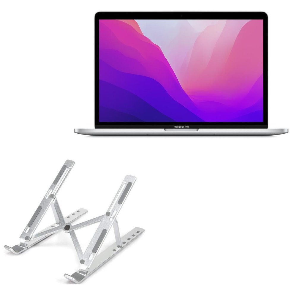 BoxWave Stand and Mount Compatible with Apple MacBook Pro 13" (M2 2022) - Compact QuickSwitch Stand, Portable Multi Angle Viewing Foldable Riser - Metallic Silver