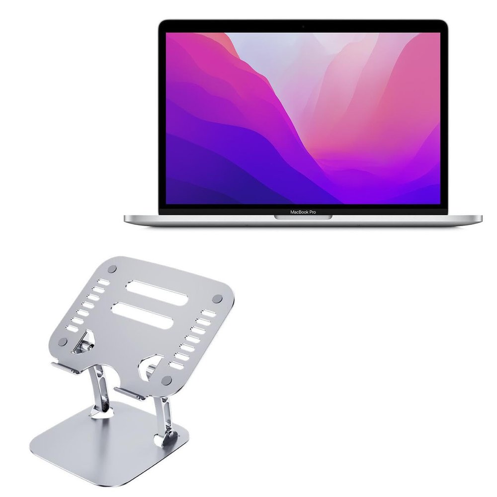 BoxWave Stand and Mount Compatible with Apple MacBook Pro 13" (M2 2022) - Executive VersaView Laptop Stand, Ergonomic Adjustable Viewing Angle Metallic Riser - Metallic Silver