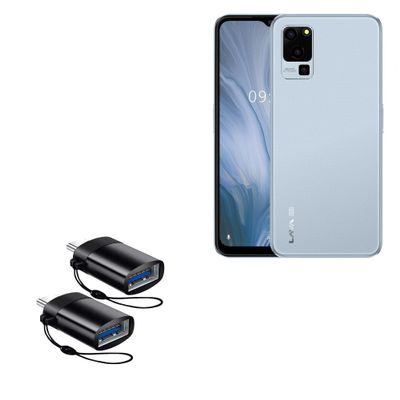 BoxWave Cable Compatible with Lava Blaze 5G - USB-C to A PortChanger (2-Pack), USB Type-C OTG USB Portable Keychain - Slate Black