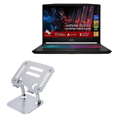 BoxWave Stand and Mount Compatible with MSI Katana 15 - Executive VersaView Laptop Stand, Ergonomic Adjustable Viewing Angle Metallic Riser - Metallic Silver