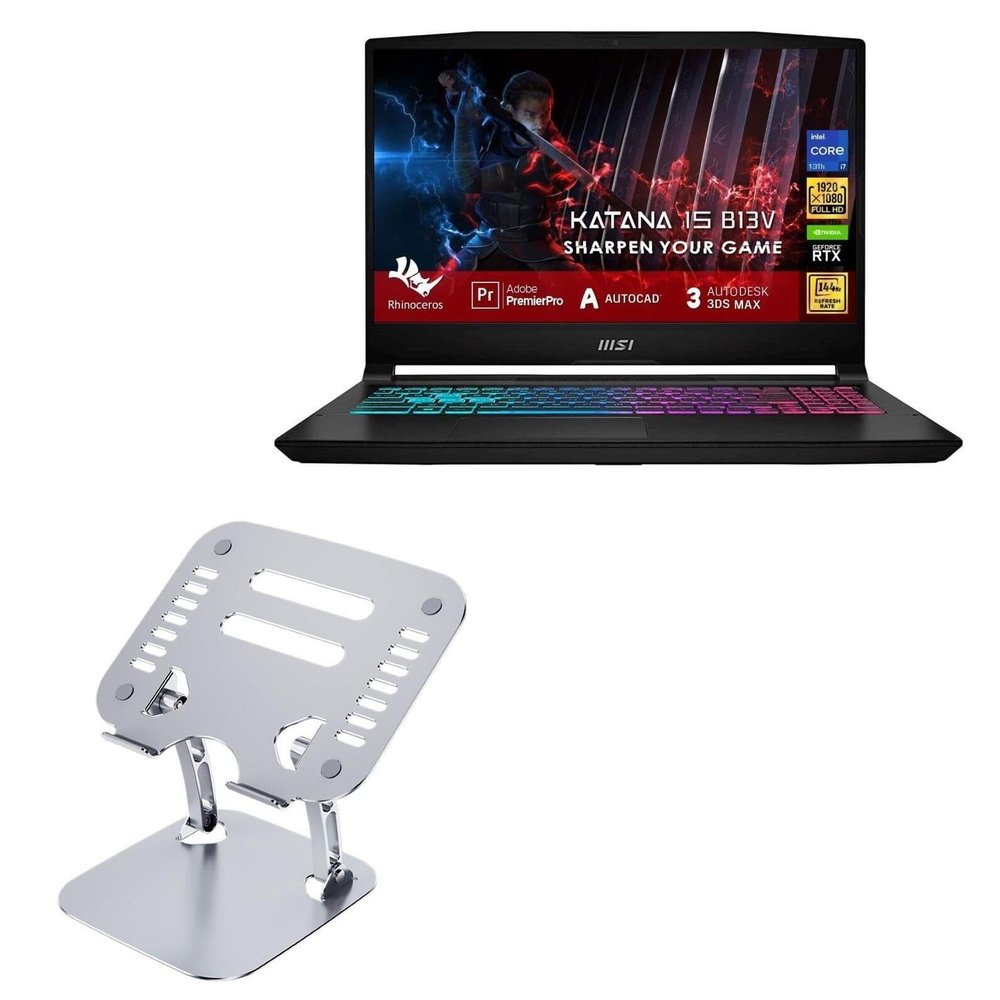BoxWave Stand and Mount Compatible with MSI Katana 15 - Executive VersaView Laptop Stand, Ergonomic Adjustable Viewing Angle Metallic Riser - Metallic Silver