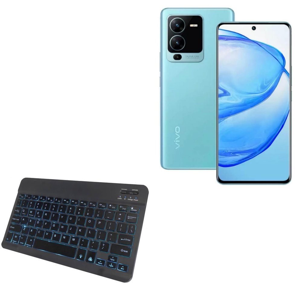 BoxWave Keyboard Compatible with vivo V25 Pro - SlimKeys Bluetooth Keyboard - with Backlight, Portable Slim LED 7 Colors - Jet Black