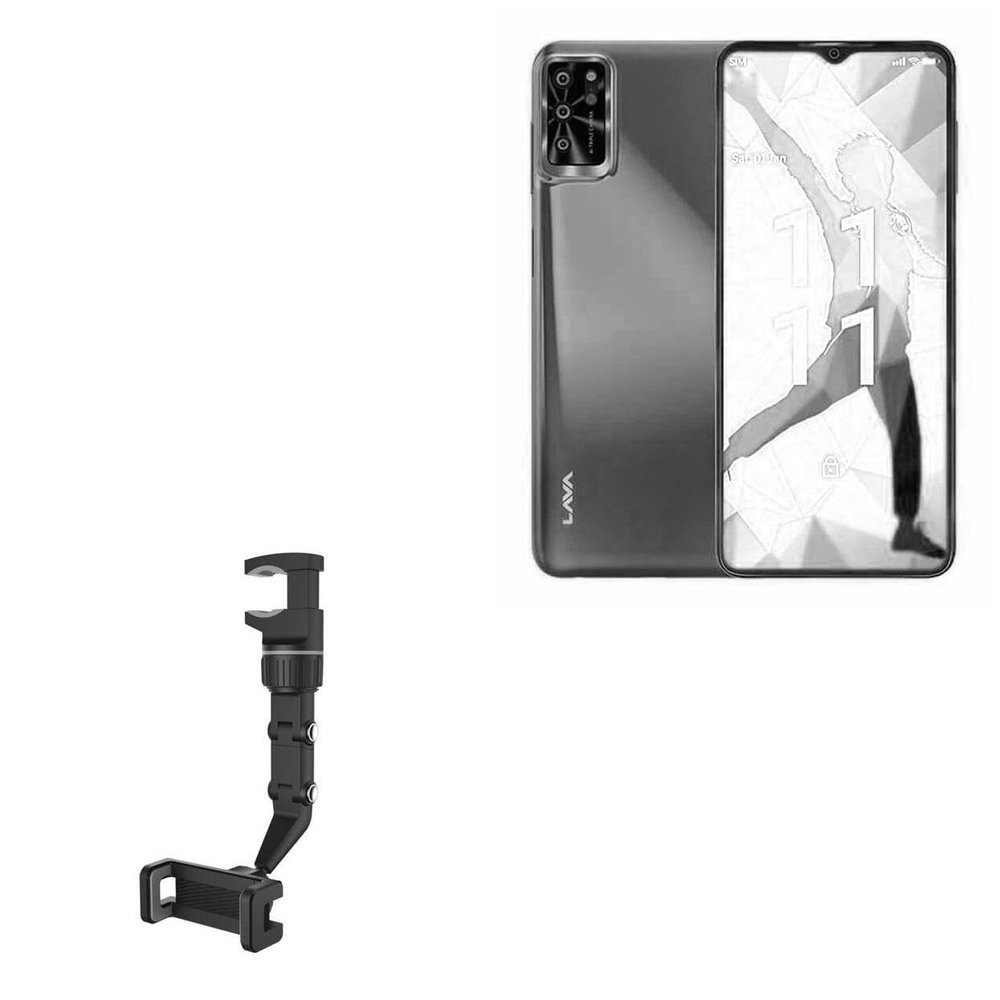 BoxWave Car Mount Compatible with Lava Yuva Pro - Rearview Mirror Car Mount, Rear View Mirror Adjustable GPS Car Mount - Jet Black