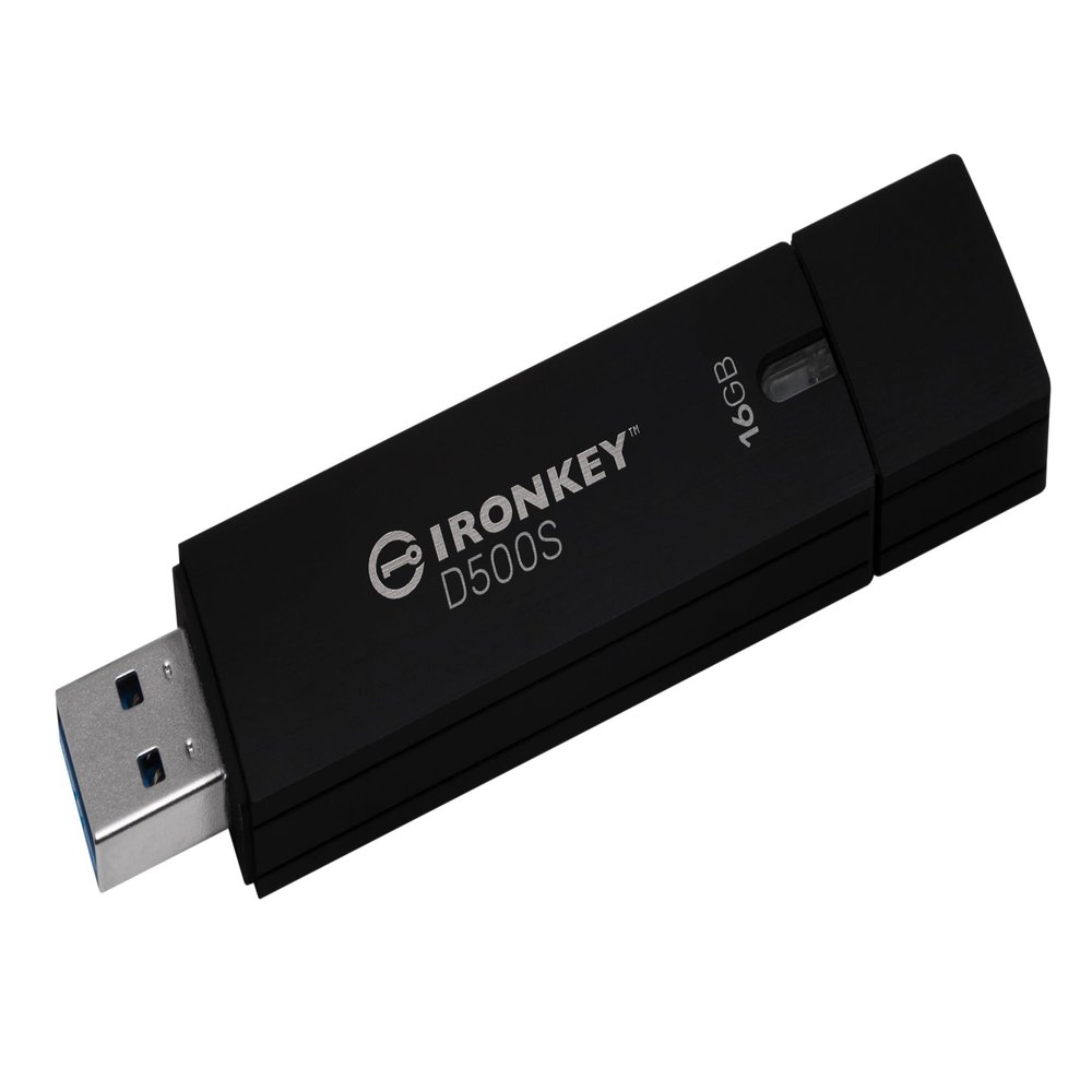 Kingston Ironkey D500S 16GB Encrypted Flash Drive | Dual Hidden Partition | FIPS 140-3 Level 3 | XTS-AES 256-bit | BadUSB and Brute Force Protection | Multi-Pin Option | IKD500S/16GB,Black