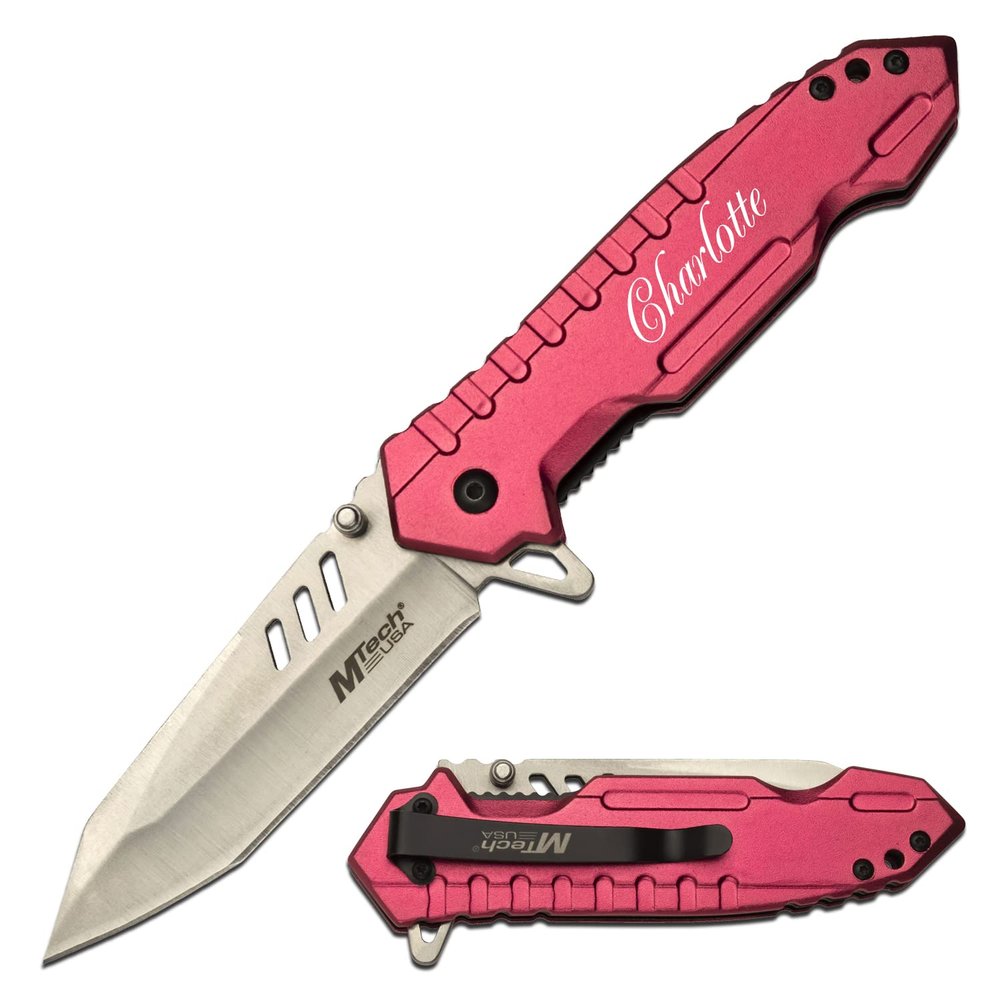 GIFTS INFINITY Custom Personalized Metal Pocket Knife with Engraving  Stainless Steel Everyday Carry Knife, Gift for Men, Groomsmen, Father, Husband, Anniversary, Birthday & Special Occasions (Pink)
