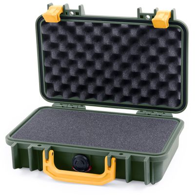 ColorCase Pelican Protector 1170 Case OD Green - Small Size Waterproof Case with Pick & Pluck Foam & Convoluted Lid Foam - Yellow Latches