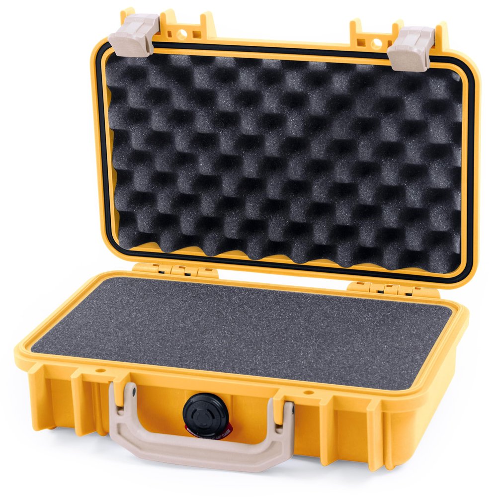 ColorCase Pelican Protector 1170 Case Yellow - Small Size Waterproof Case with Pick & Pluck Foam & Convoluted Lid Foam - Desert Tan Latches