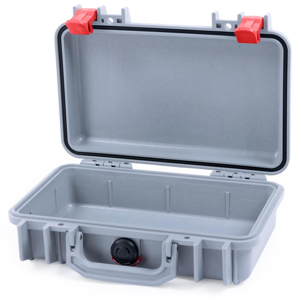 ColorCase Pelican Protector 1170 Case Silver - Small Size Waterproof Case (Case Only) - Red Latches