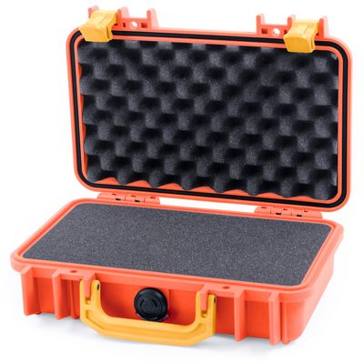 ColorCase Pelican Protector 1170 Case Orange - Small Size Waterproof Case with Pick & Pluck Foam & Convoluted Lid Foam - Yellow Latches