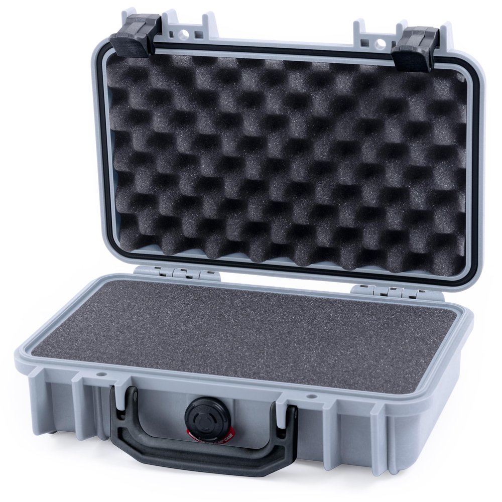 ColorCase Pelican Protector 1170 Case Silver - Small Size Waterproof Case with Pick & Pluck Foam & Convoluted Lid Foam - Black Latches