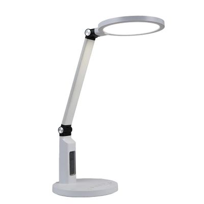 HYQFSAD 4000K Warm White Light Desk Lamp LED Gooseneck Clamp Light, Workbench Lighting for Home Office, Built-in Clock, Calendar and Automatic Timing Reading Desk Lamp (Color : White)