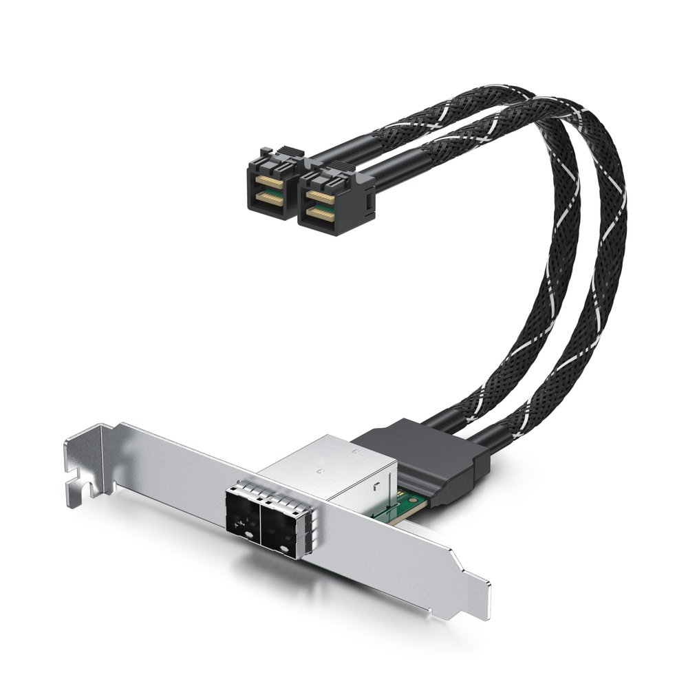 10Gtek MiniSAS HD Dual-Channel Extender Cable, SFF-8643 to SFF-8644 Adapter with Low Profile Bracket for Server/Storage Backplane & NAS Expansion, 30AWG, 0.6m/1.97ft